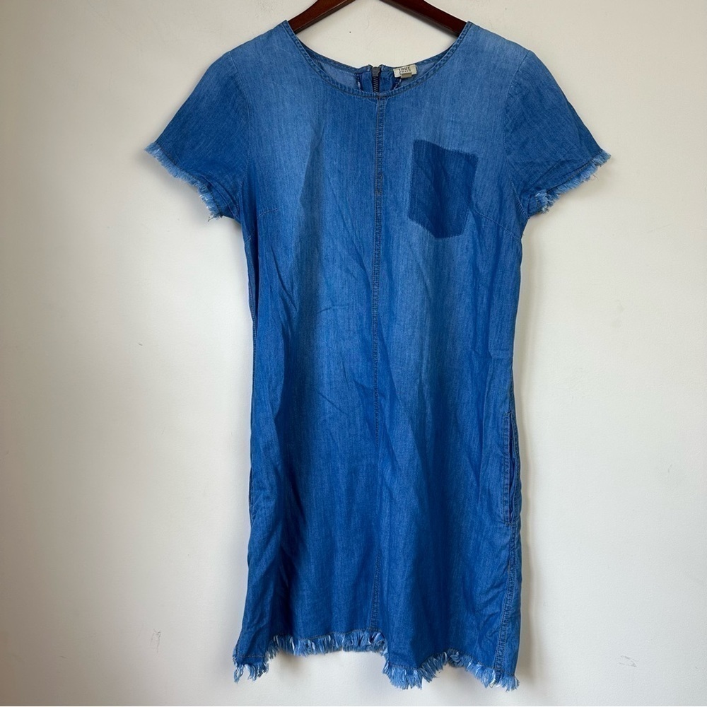 TRUE CRAFT Chambray Raw Hem Mini Dress